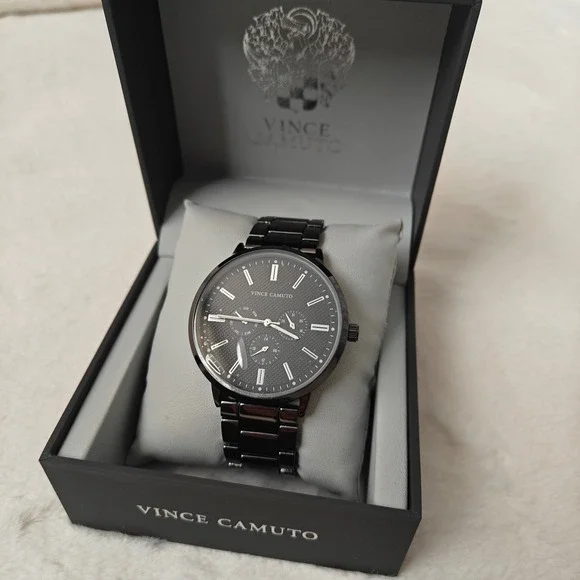 Vince Camuto Mens Watch Stainless Steel Black Tone Analog Multifunction New